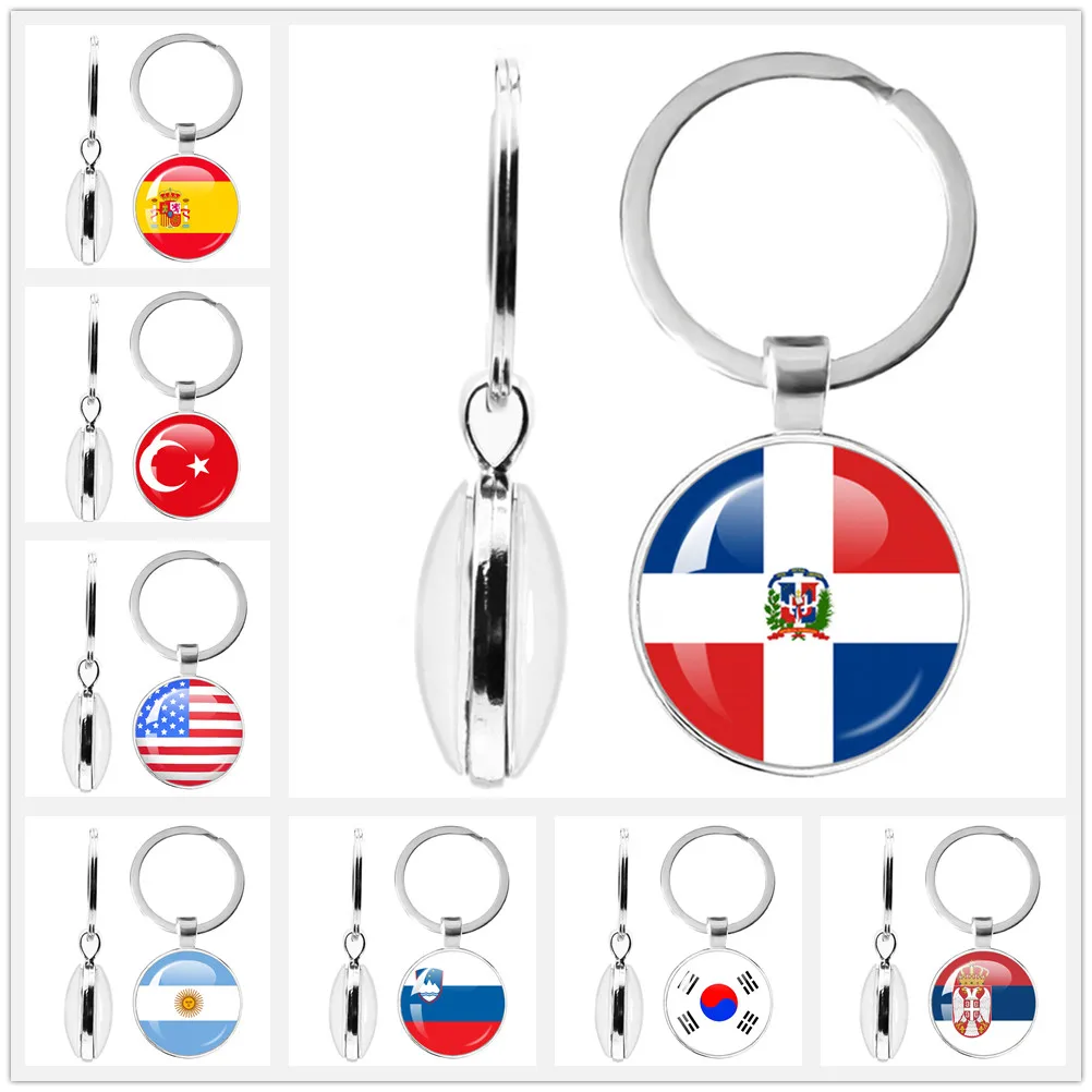 Double-Sided Bandeira Nacional Keychain, Coreia Keyring, Rússia, Áustria, Argentina, Estados Unidos, Turquia, Espanha, Coreia Keyring