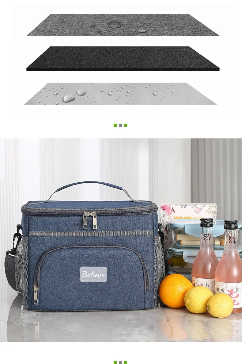 Isolierte Tasche, große Picknicktasche für den Außenbereich, isolierte Umhängetasche aus Oxford-Stoff, verstärkte Kühltasche mit Aluminiumfolie. – Detail 10
