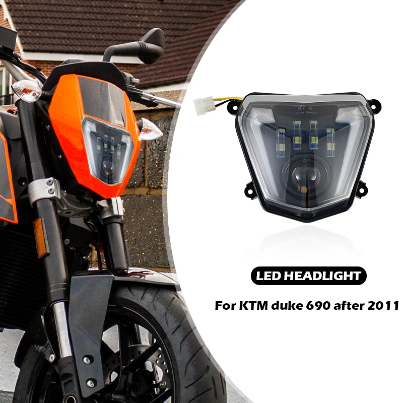 

moto LED Headlight High/Low Beam with Angel Eyes DRL Assembly Kit and Replacement Headlight For KTM duke 690 after 2011