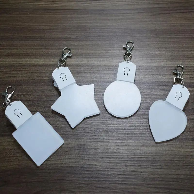 Blank Sublimation Acrylic LED Keychain 7 Color Changing Light Personalized Pendant for Corporate Giveaway Souvenir
