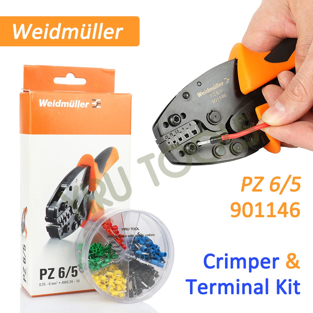 WEIDMULLER 9011460000 & Terminal Kits, Crimping tool for wire-end ferrules, 0.25mm², 6mm², Trapezoidal indentation crimp