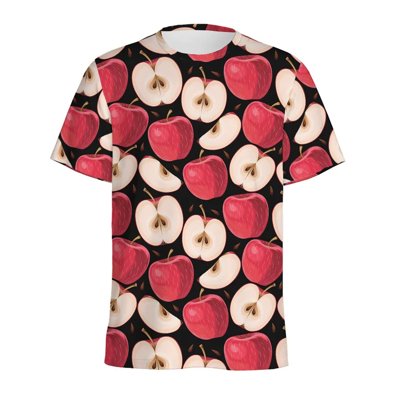 Cute Cartoon Apple Mango Pattern T-shirt For Men 3D Printed Fruit T Shirt Women Loose Short Sleeve Street Round Neck Top Tees