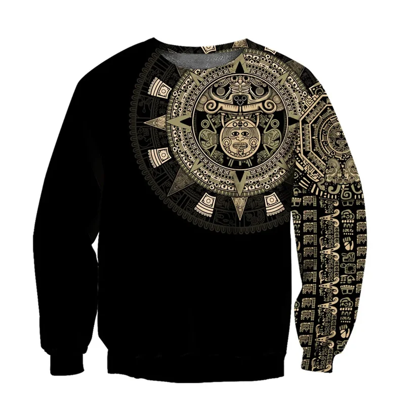 

New In 3D Printed Mexican Aztec Warrior Sweatshirt Cool Sportswear Casual Long Sleeves Hoodie Men Clothing Round Neck Pullovers