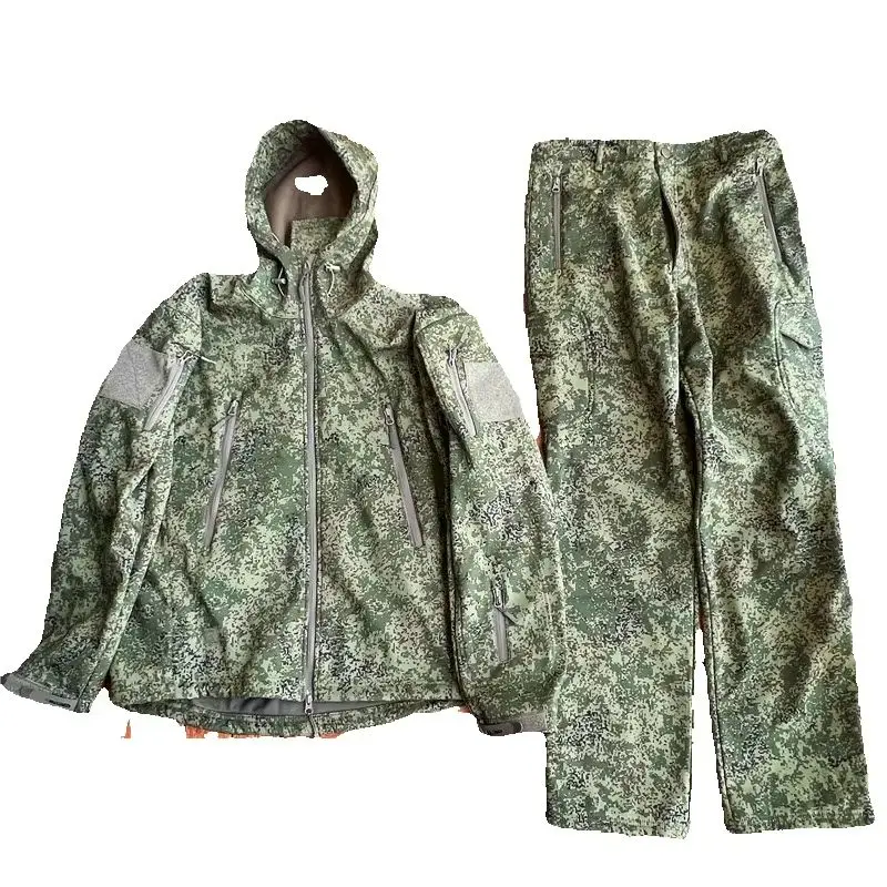 Tactical Combat Uniform Men Emr Camo Softshell Fleece Jacket Pants 2 Piece Set Military Airsoft Paintball Wargame Suit