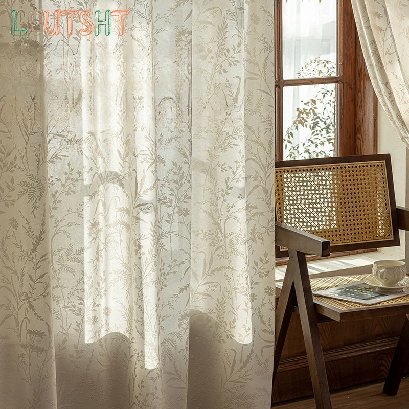 Custom Size Luxury Mirrored French Jacquard Light-transmitting and Opaque Gauze Balcony Sun Protection Living Room Elegant