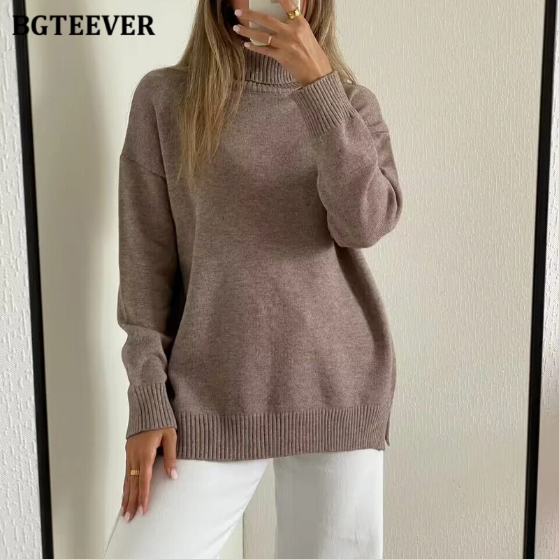 

BGTEEVER Fashion Turtleneck Sweaters Women Autumn Winter Warm Pullovers Long Sleeve Loose Ladies Knitting Jumpers