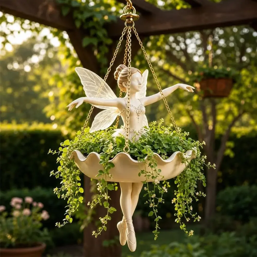 Resin Ballet Dancer Hanging Planter Vintage UV Resistant Mermaid Plant Holder Elegant Decorative Statue Flower Container
