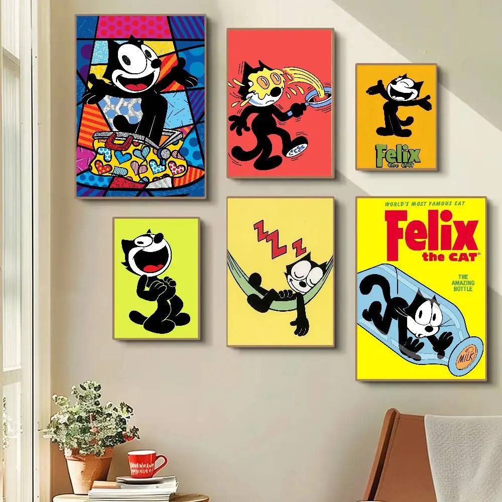 Anime Felix The Cat Anime Poster Waterproof Wall Art Sticker For Bar Living Room Vintage Room Decor Print Gift