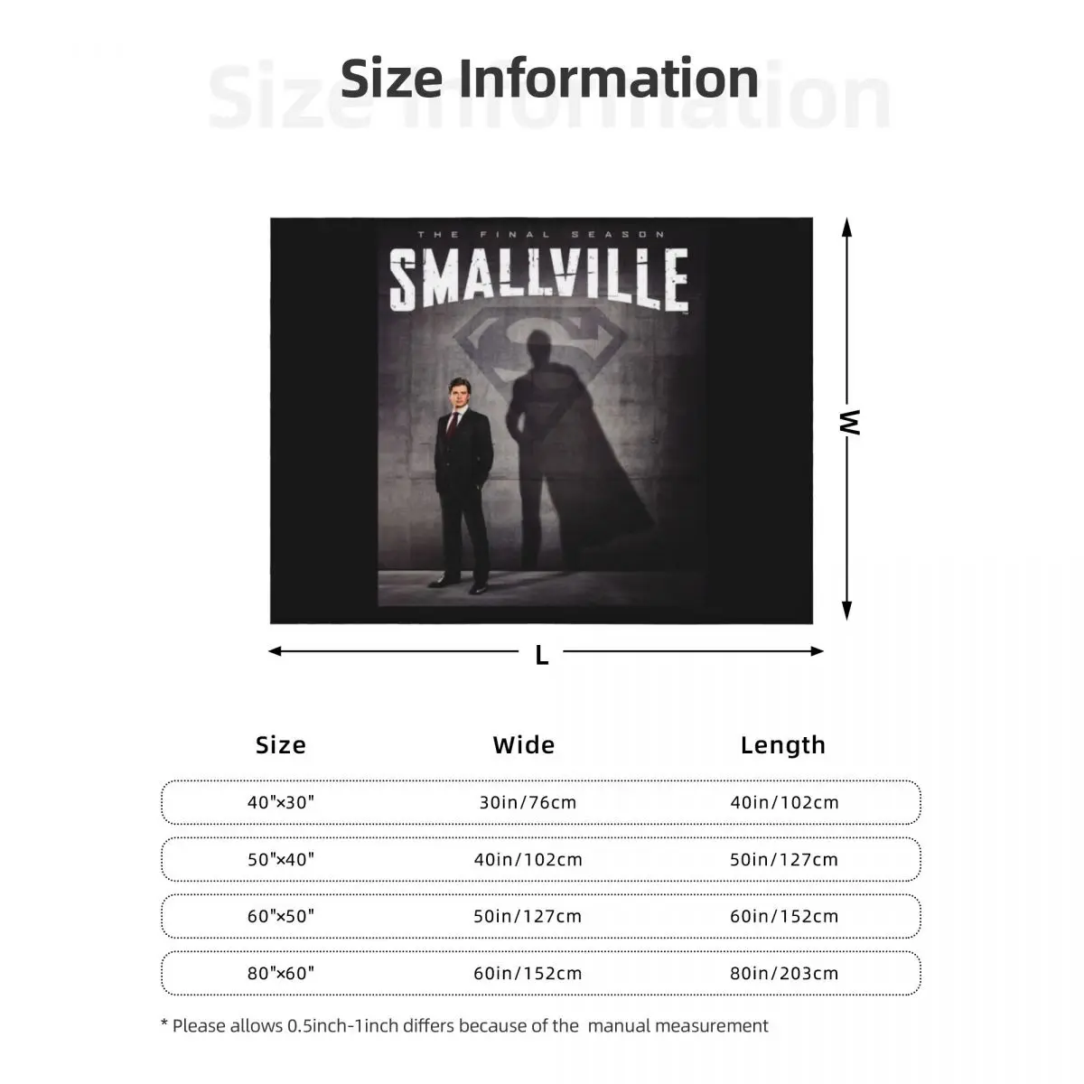 بطانية رمي بشعار SMALLVILLE من الفلانيل الناعم منقوشة ثقيلة للأريكة الرقيقة