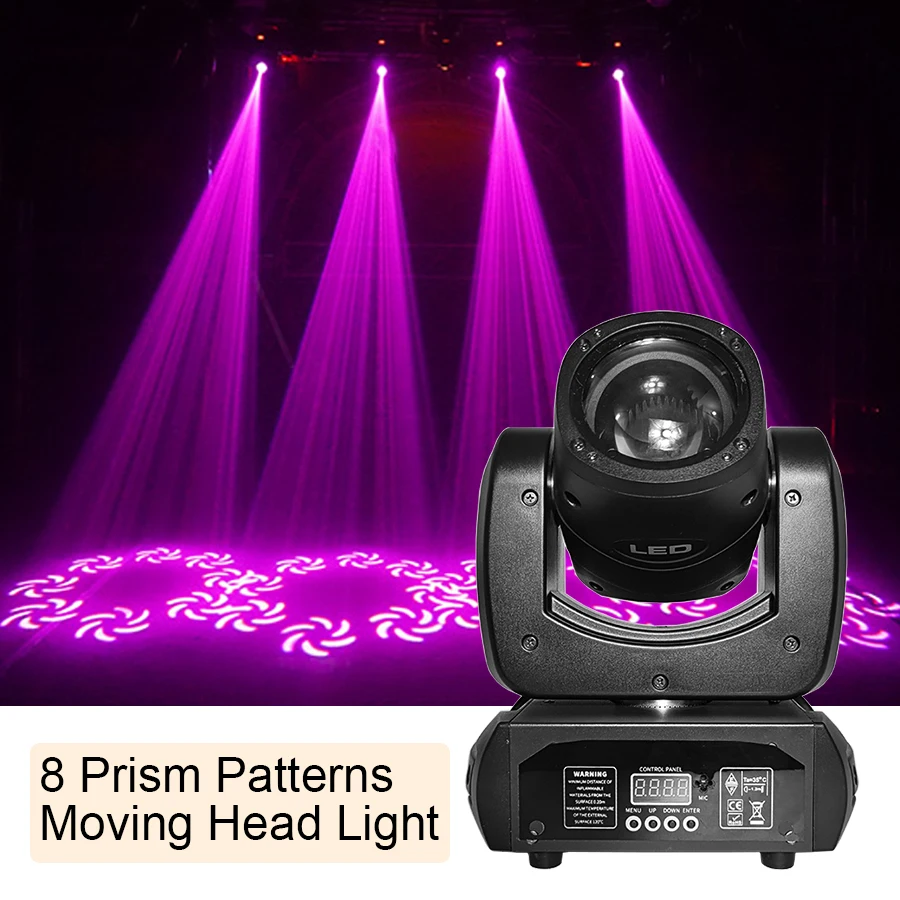 

100W LED Moving Head Light DJ Light Stage Lighting with Beam GOBO 8 Faceted Rotating Prism Super Bright DMX Voice Controlled fo