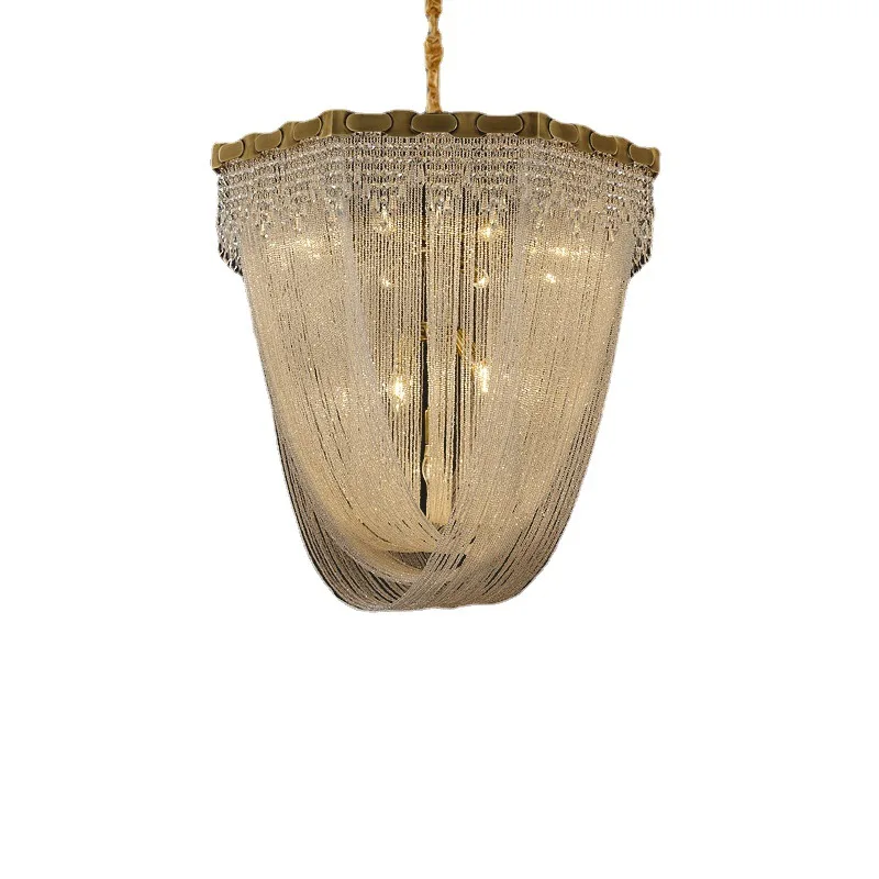 

Living room chandelier light luxury crystal simple American fringed villa hall