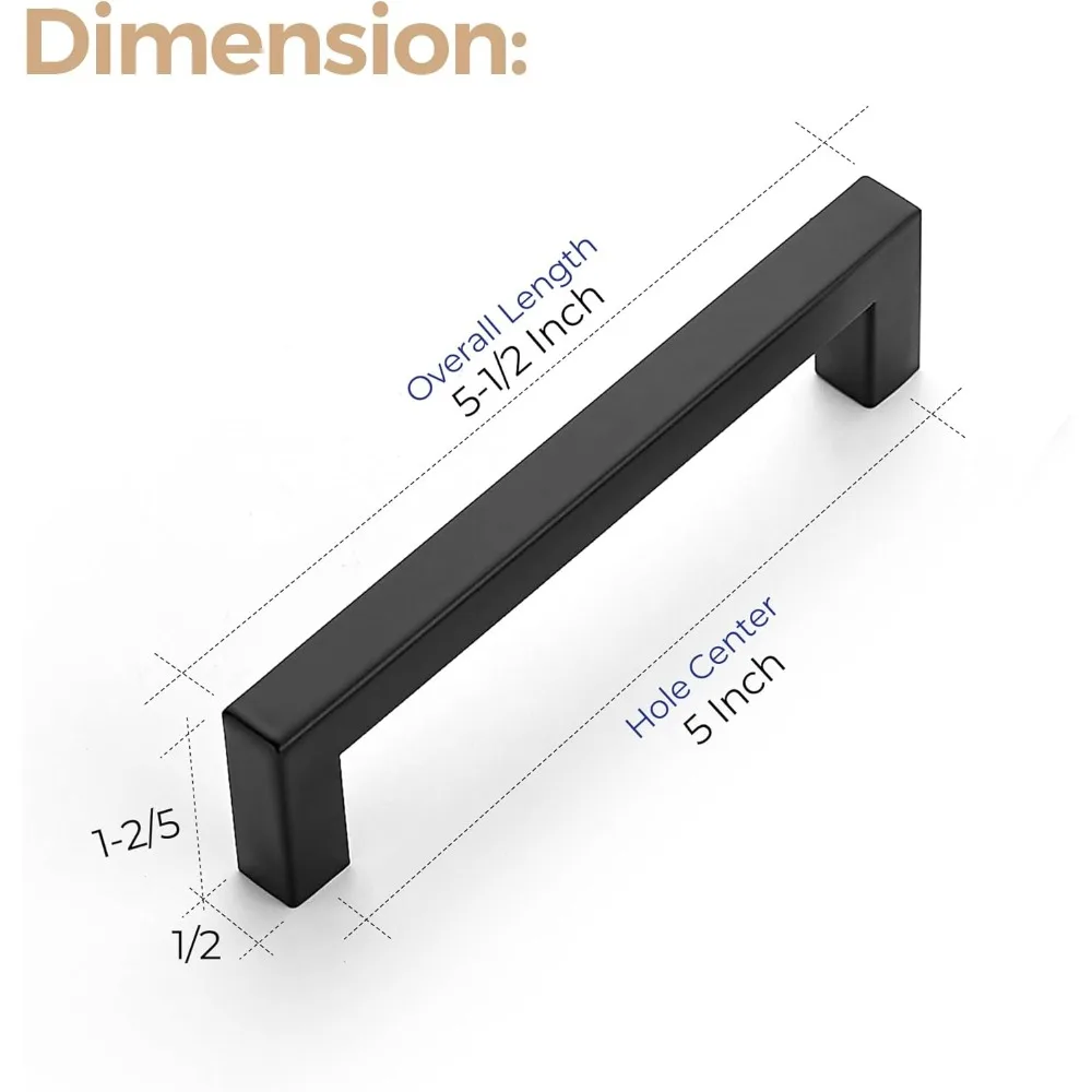 مقابض خزانة مربعة سوداء غير لامعة مقاس 5 بوصات للمطبخ والأدراج - تسحب الأجهزة للخزائن والخزائن