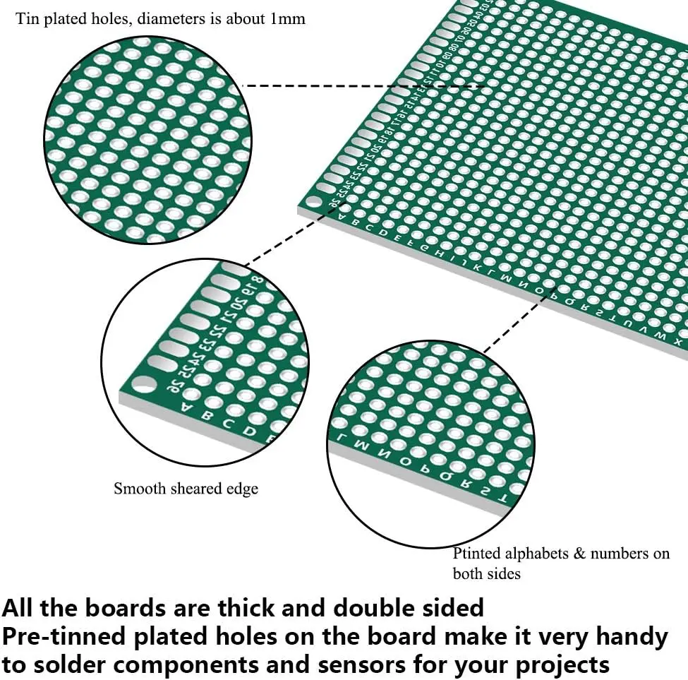 32 Pcs Double Sided PCB Board Prototype Kit 6 Sizes Universal Printed Circuit Protoboard for DIY Soldering Project