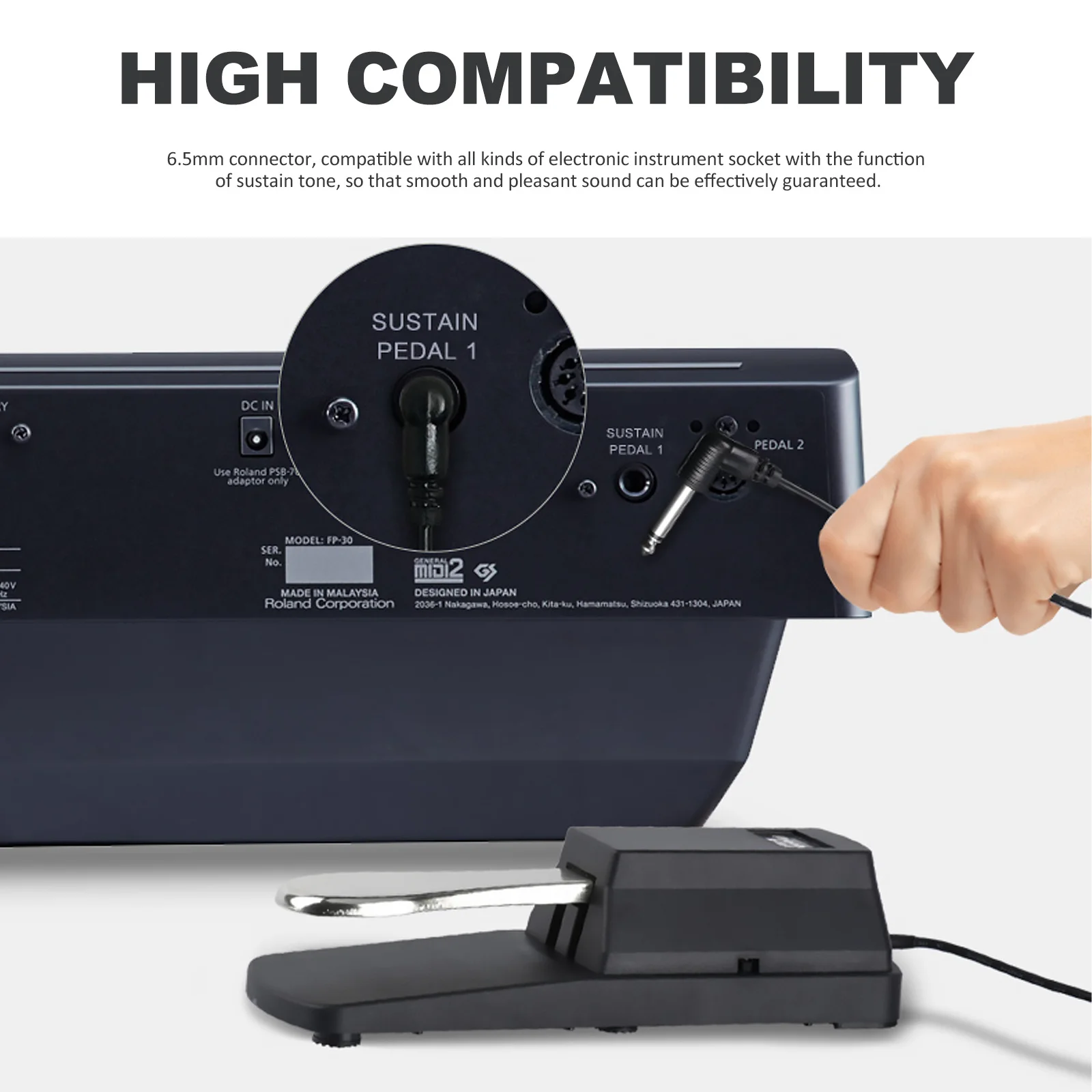 

Damper Sustain Pedal For Keyboard Cherub -005 Black+Silver 23X7.4X5.7Cm 150Cm Cable Switchable Polarity Non-Slip Stand