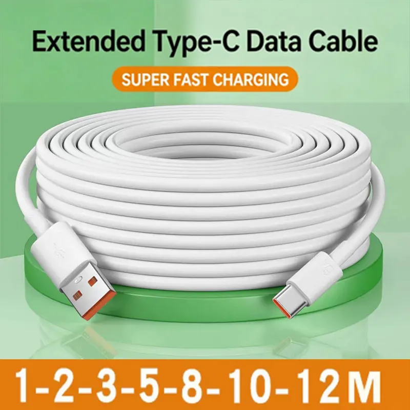 12M/10M/8M/5M/3M Extended USB C Data Cables Multiple-choice Extra Long Type C Charger Wire Cord for Samsung Xiaomi Camera Laptop