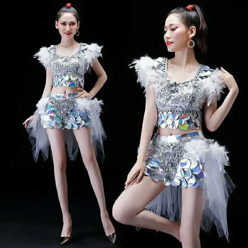 Nuevo traje de actuación de lentejuelas de Jazz de danza moderna personalizado para mujer adulta grupo Gogo bailarina trajes de actuación de canto en escenario