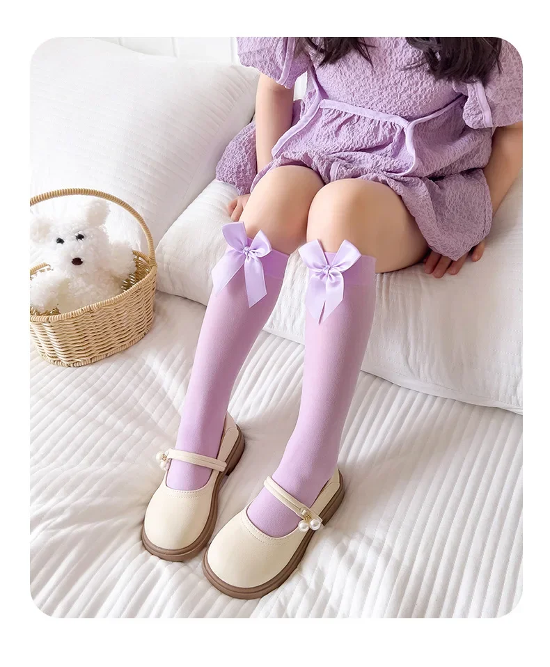 Christmas gift Girls' Bow Socks Spring/Summer Thin Velvet Stacked Socks Korean Version Lolita Baby Princess Calf Socks