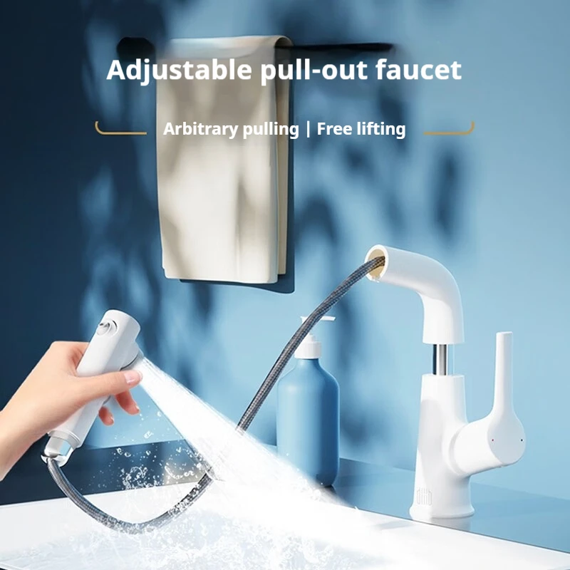 DIIIB Bathroom Sink Faucet Rotation Upward Water Column Hot Cold Water Outlet Bathroom Pull Type Faucet Kitchen Counter Basin