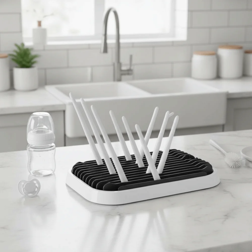 Foldable Baby Bottle Drying Rack Sturdy Plastic Bottle Cleaning Dryer Portable Detachable Bottle Holder Nursery Essentials