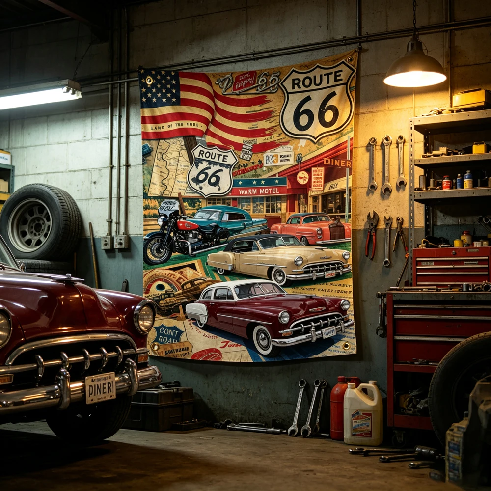 90x150cm Vintage Car Flag Racing Tapestry Garage Bedroom Dorm Decor Merch Birthday Gift Indoor Outdoor Decor