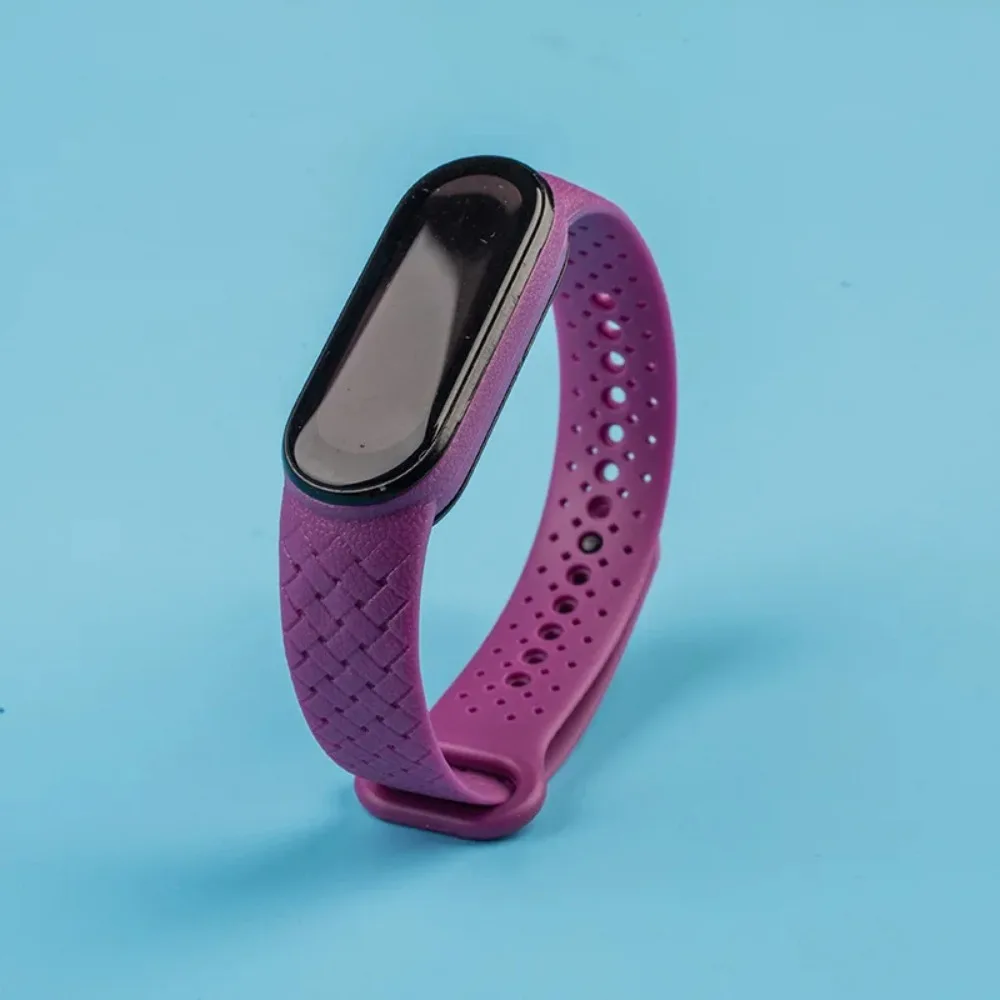 Soft Silicone Replacement Band Compatible Xiaomi Mi Band 3 4 5 6 7 Woven Pattern Hollow Ventilation Smart Watch Strap