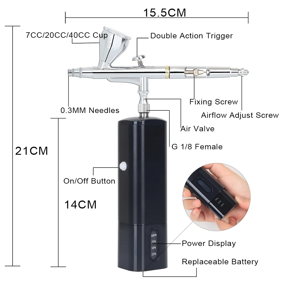 Battery Replaceable High Pressure Cordless Airbrush Kit Auto Start Stop Klein Air Brush Spray Gun For Painting Makeup