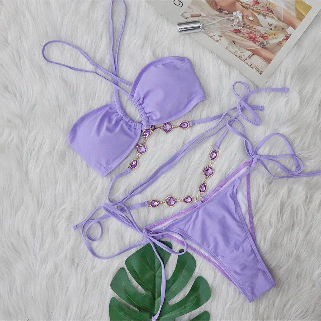 Sexy Bikini mit Diamant-Strasssteinen, Wickel-Bikini, Damen-Badeanzug, zweiteiliges Bikini-Set, Badebekleidung, Badeanzug, Schwimmbekleidung V5167 – Detail 37