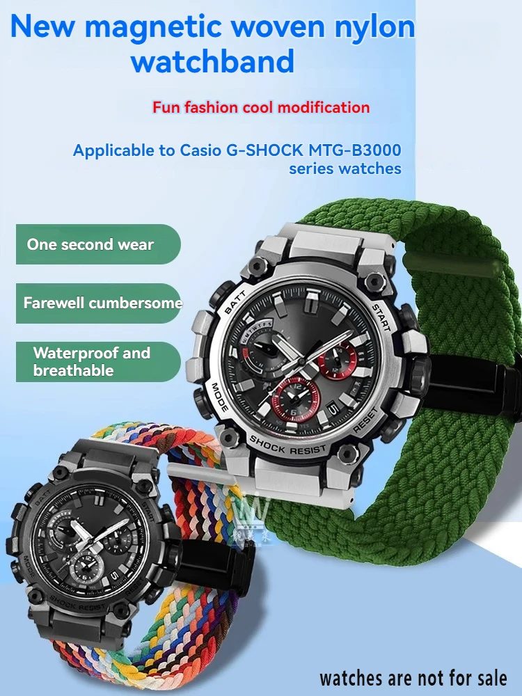 

Modified woven Elastic nylon canvas watch strap For Casio G-SHOCK MTG-B3000BD-1A2/D/B-1A series Magnetic folding buckle strap