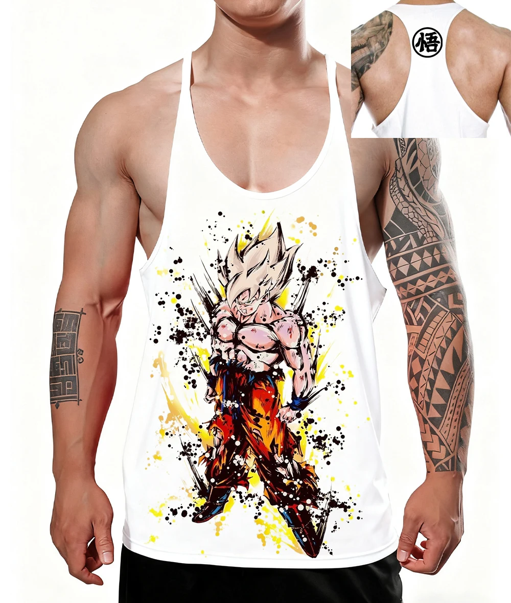 超サイヤ人メンズタンクトップコットンベスト日本のアニメドラゴンボール速乾性ノースリーブシングレットフィットネス筋肉増強トップ