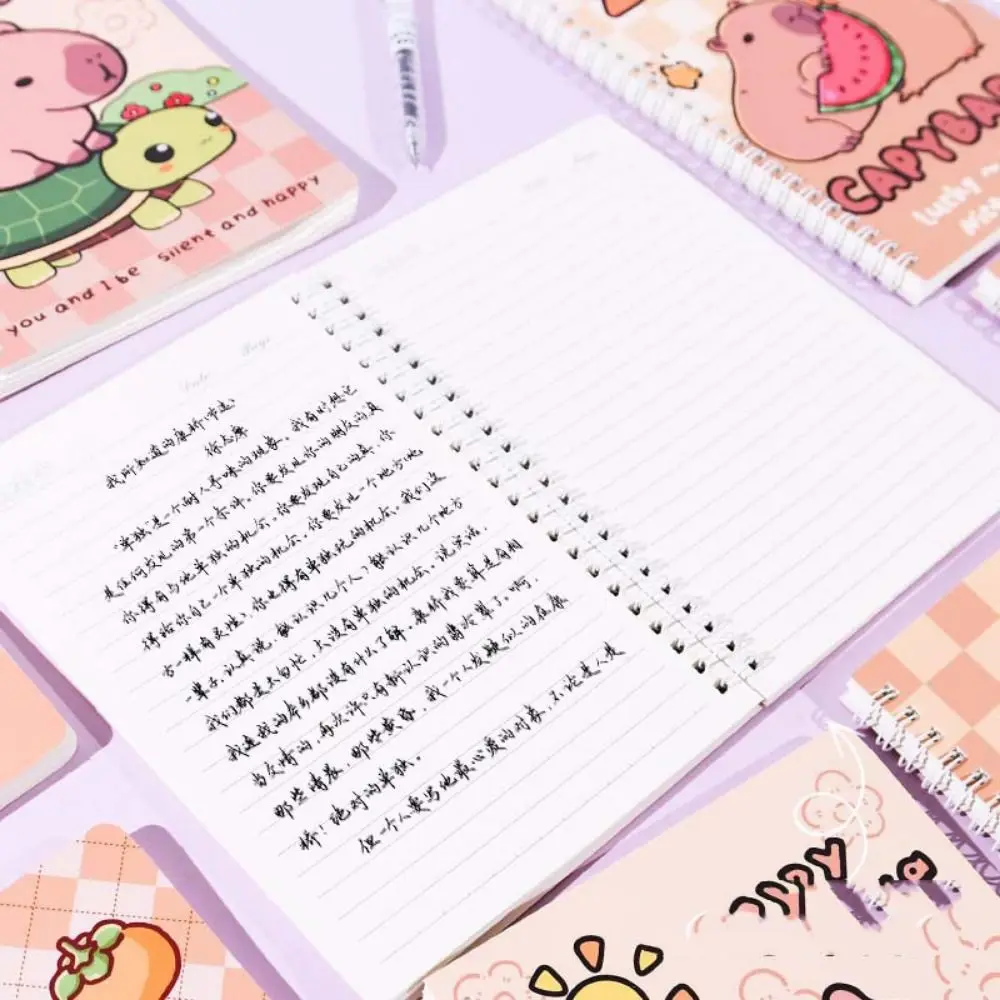 Mini Portable Notebook A5 Capybara Notebook Line Inner Pages Daily Notes Coil Notebook Cute Stationery Small Notepad Friend