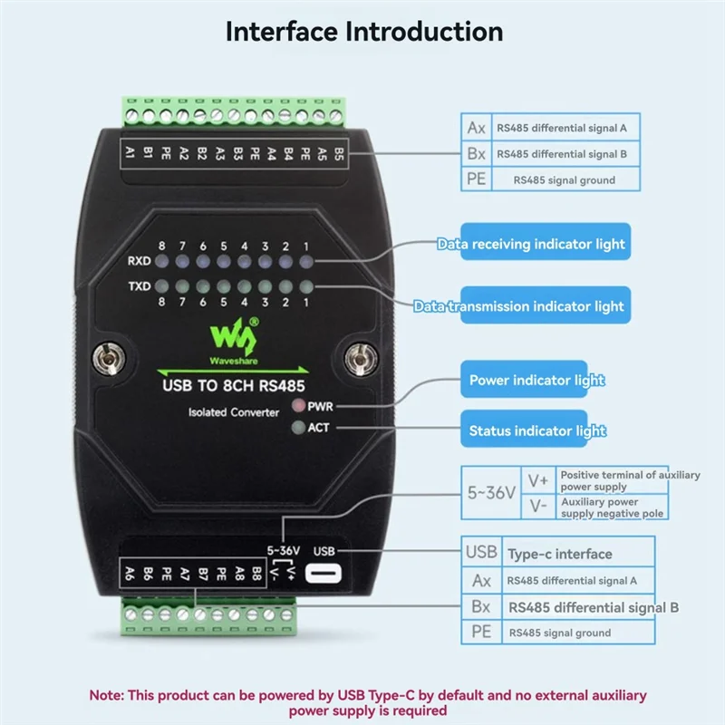 T82C Hot Sale-Waveshare Industrial UART USB To 8CH RS485 Isolated Converter Adapter For 35Mm Standard Rail And Stacked Installat