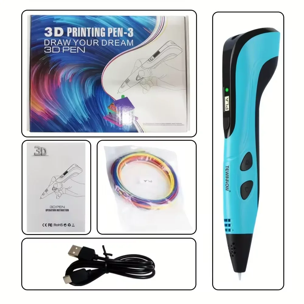 Nieuwe stijl 3D-printpen 3D-pennenset voor kinderen met voeding Pla Filament reisetui Verjaardag Kerstcadeau voor kinderen