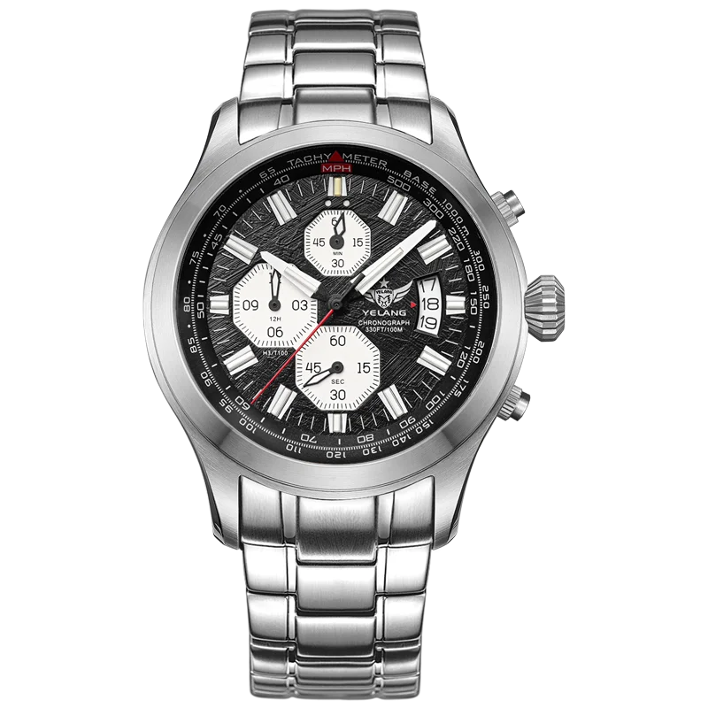 YELANG الرجال الطيار ساعة 42 مللي متر كرونوغراف كوارتز ساعة اليد أنابيب مضيئة 10ATM مقاوم للماء الياقوت مرآة OS10 Mov