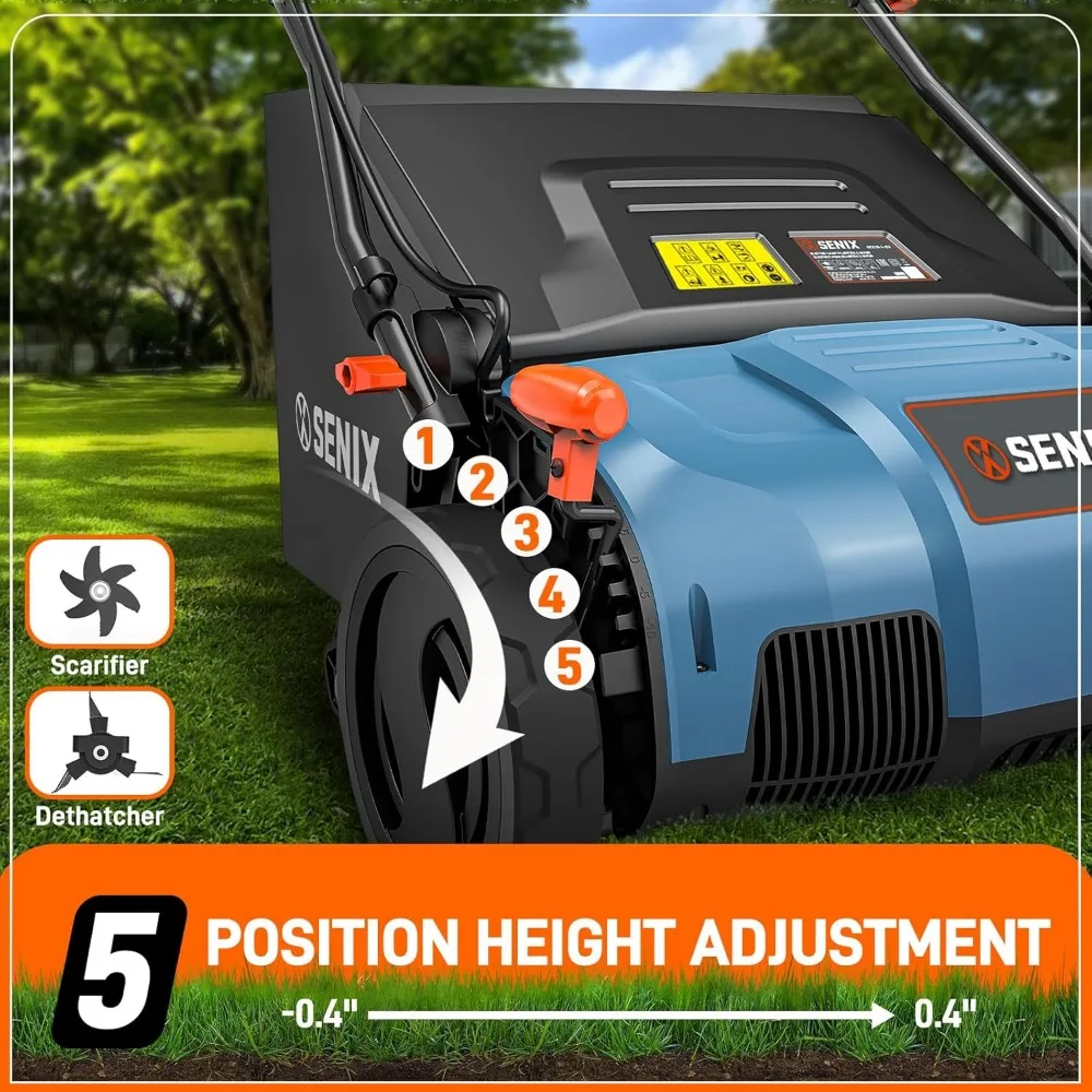 15-Inch Dual-Purpose Electric Dethatcher and Scarifier, 13 Amp, 13.2 Gallon Bag, Adjustable Depth, Walk Behind Lawn Tool