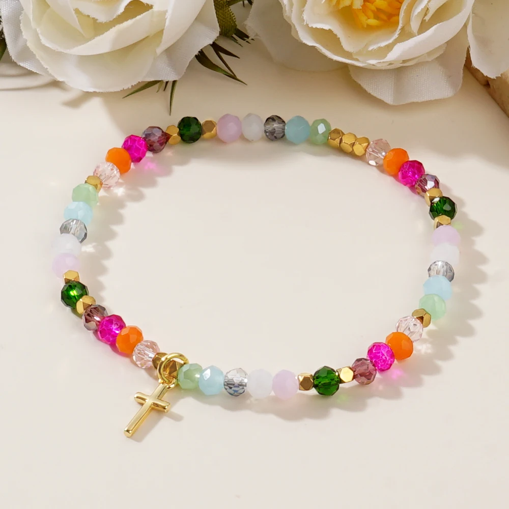 1PC Go2boho Colorful Crystal Cross Bracelet Energy Healing Beads Boho Handmade Fashion Gift Hawaii Vacation Fashion Women