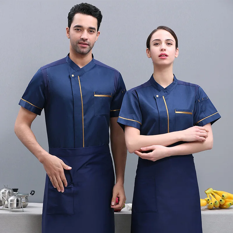 Unisex Chef Coat Short Sleeve Chef Jacket for Men Women Black White Blue Uniform Restaurant Kitchen Cooking Work Clothes