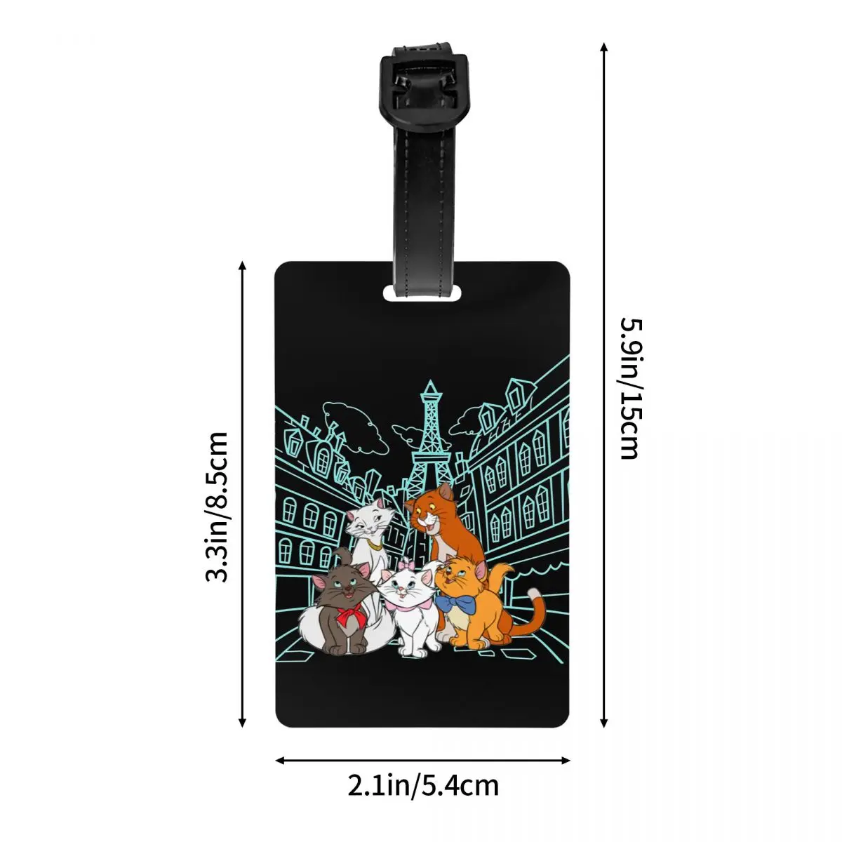 Aristocats Gatos Family Cartoon Bagagem Tag com cartão de nome, Privacidade Cover, ID Label for Travel Suitcase