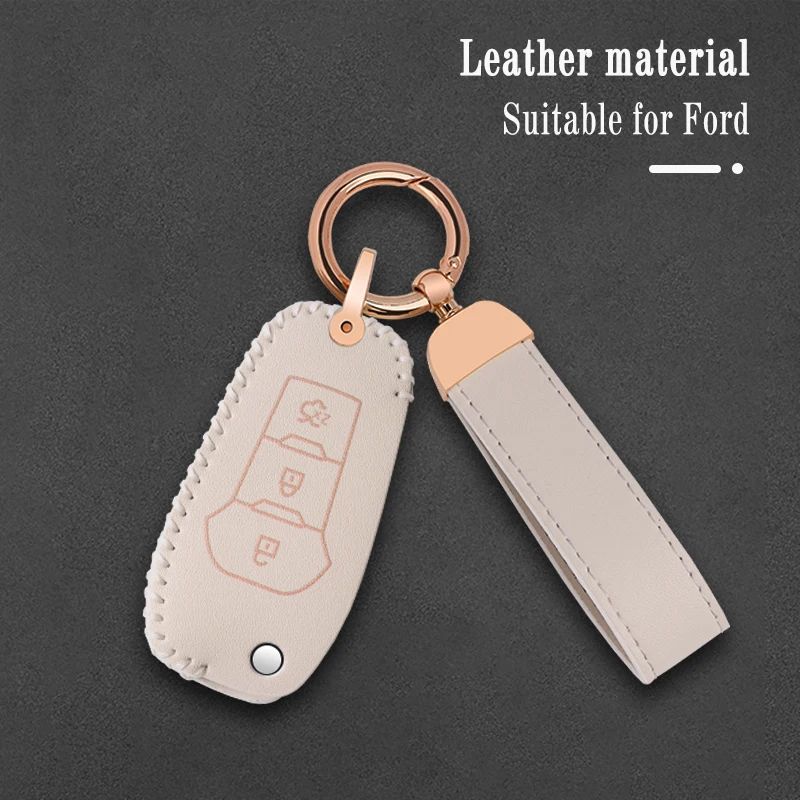 

New Leather Car Smart Key Case Cover For Ford Fusion Fiesta Mondeo Escort F-150 F-250 Explorer Ranger Kuga 2 Focus MK3 Keyring