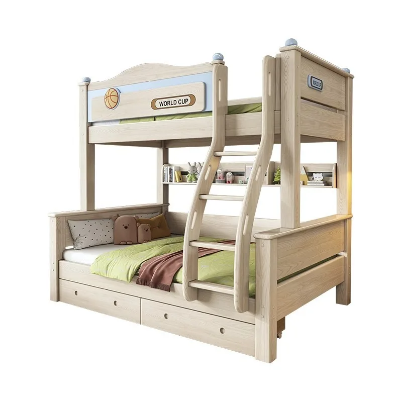 Ash wood solid wood upper and lower beds Two-layer high and low Storage bunk Upper and lower beds