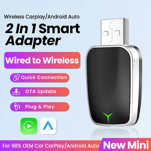 Imagen 1 del producto Apple Carplay Inalámbrico Adaptador Inalámbrico Android Auto Accesorios para coche con conexión por cable e inalámbrica 2 en 1 5G Wifi Sistemas inteligentes para coche
