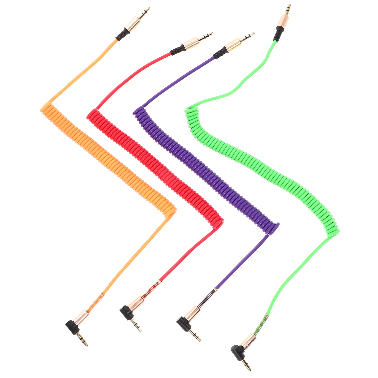 

4pcs 3.5Mm Male To Male Audio Cable Right Angled Aux Cord For Car Stereo Headphone Coiled Cable Gold-Plated Connectors Durable