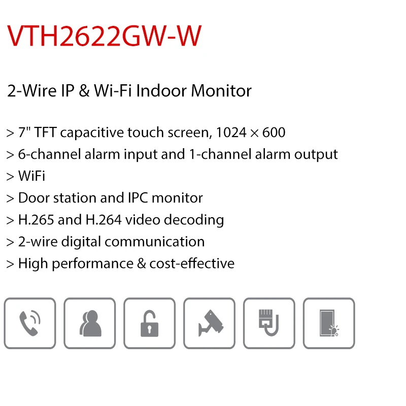 داهوا VTH2622GW-W 2-Wire IP كاميرا 7 ''TFT شاشة تعمل باللمس وواي فاي شاشة داخلية لاسلكية المنزل الذكي فيديو نظام جرس باب إنتركوم