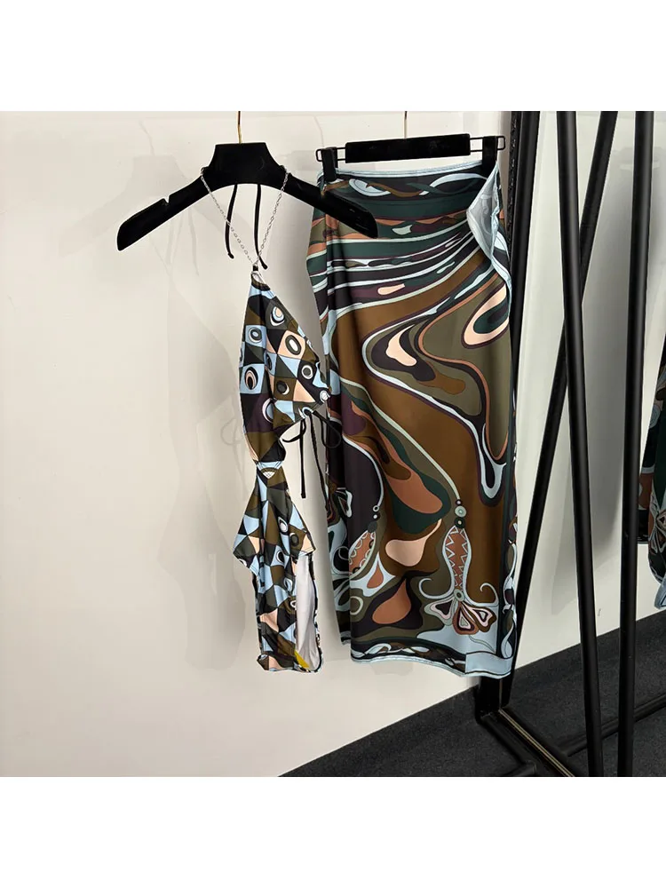 Runway Designer Summer Sexy Bikini Swimsuit Printing Two-piece set Women's 2026