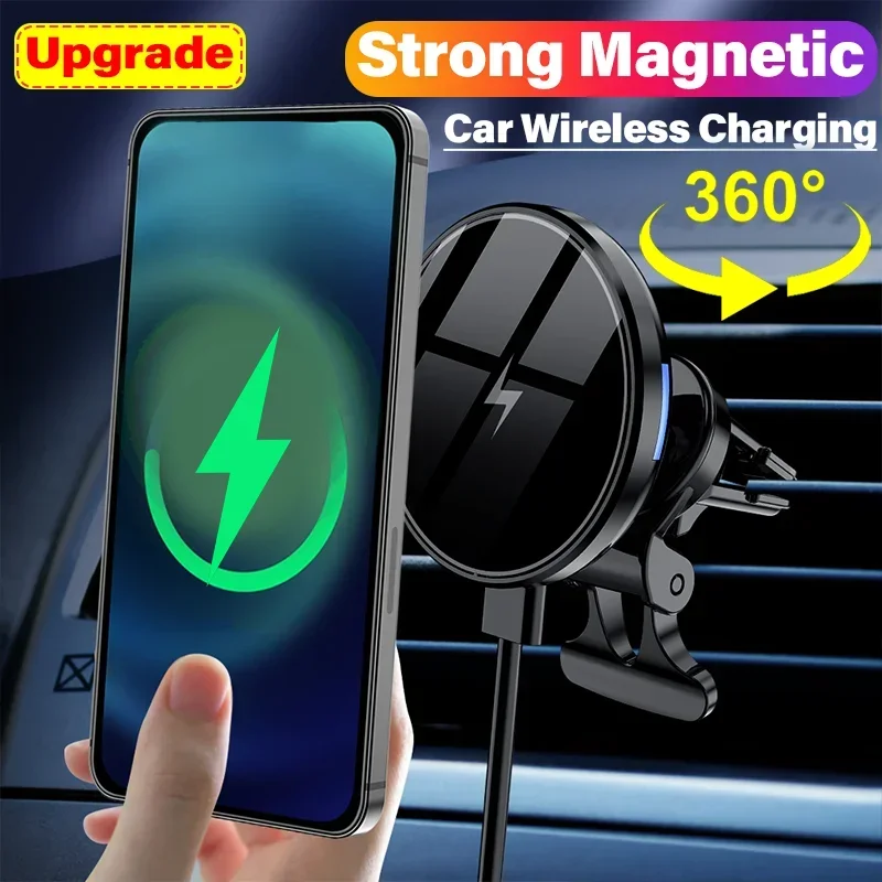 Supporto magnetico per caricabatterie Wireless per auto per iPhone 12 13 14 15 Pro Max Mini supporto per telefono da auto con presa d'aria supporto per stazione di ricarica rapida