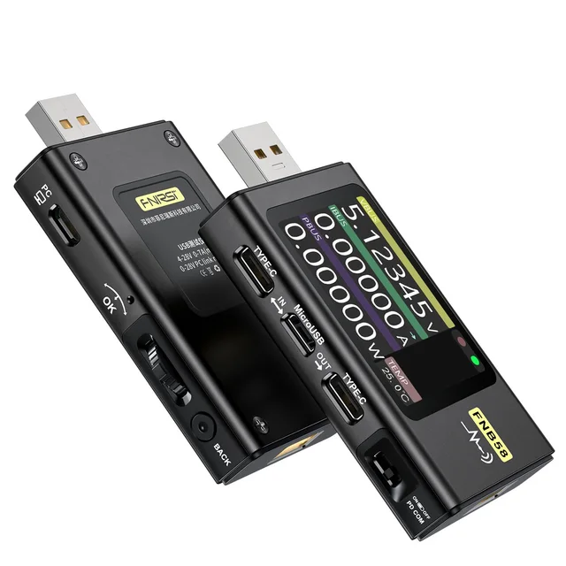 FNIRSI-FNB58 USB Tester Baterii Woltomierz Amperomierz TYPE-C Wykrywanie Szybkiego Ładowania Pomiar Pojemności Pomiar Zawartości Fal Szpiczkowych