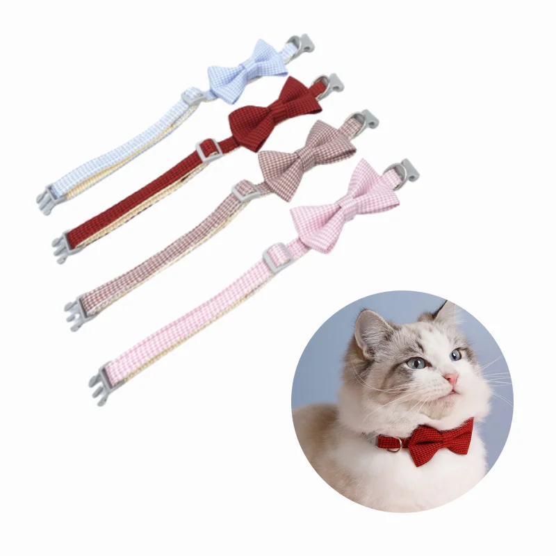 Plaid Print Pet Puppy Dogs Adjustable Bow Tie Collar Necktie Bowknot Checkered Bowtie Holiday Wedding Decoration Accessories