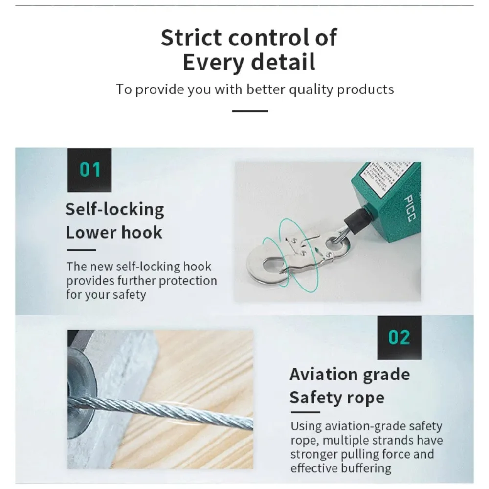 3-15m High Altitude Fall Protector Descent Device Safety Belt Fall Arrester Automatic Rope Lock Self-Locking Device