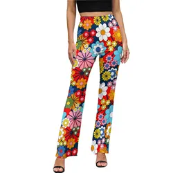 Blue Retro Bright A-Line Dress Pants  Modern Flared Trousers Summer Ladies Pattern Streetwear Slim Fit Pants