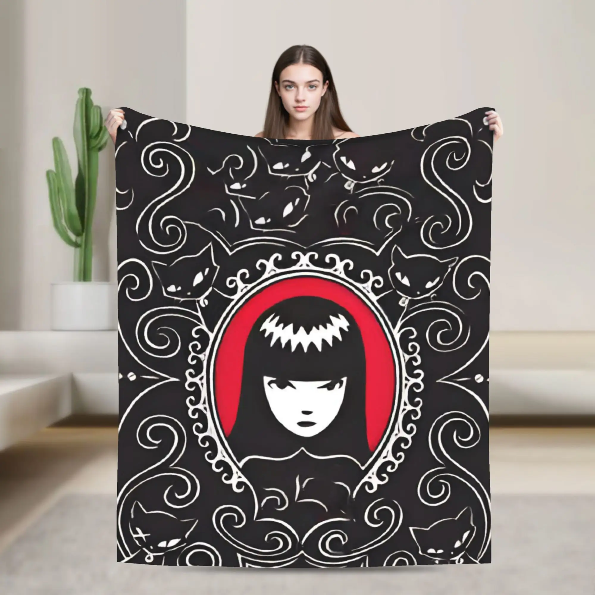 E-Emily the Strange Printing  Blanket Velvet Textile Decor Cartoon Breathable Warm Throw Blankets for Home Outdoor Bedding Throw