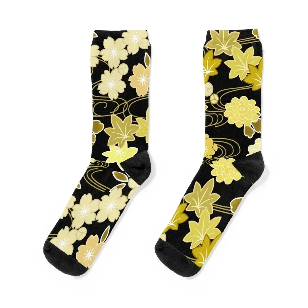 

Japanese Pattern WAGARA of Maple leaves, Cherry Blossom, Chrysanthemum and stream Socks custom Male Socks Women's